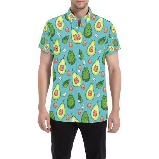 Avocado Pattern Print Design AC05 Men's Short Sleeve Button Up Shirt