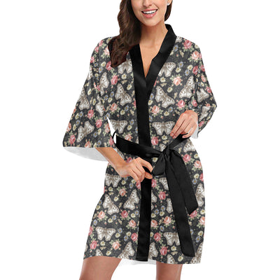 Butterfly Flower Pattern Print Design 07 Women's Short Kimono