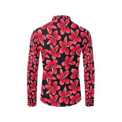 Red Plumeria Pattern Print Design PM025 Men's Long Sleeve Shirt