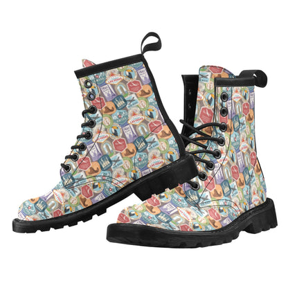 Travel Stamp Print Design LKS301 Women's Boots