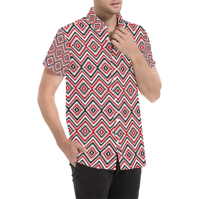 Native American Themed Tribal Print Men's Short Sleeve Button Up Shirt