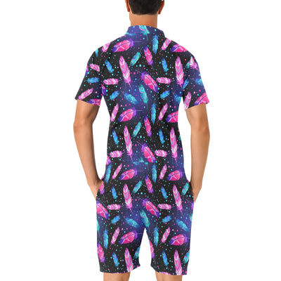 Feather Colorful Boho Design Print Men's Romper