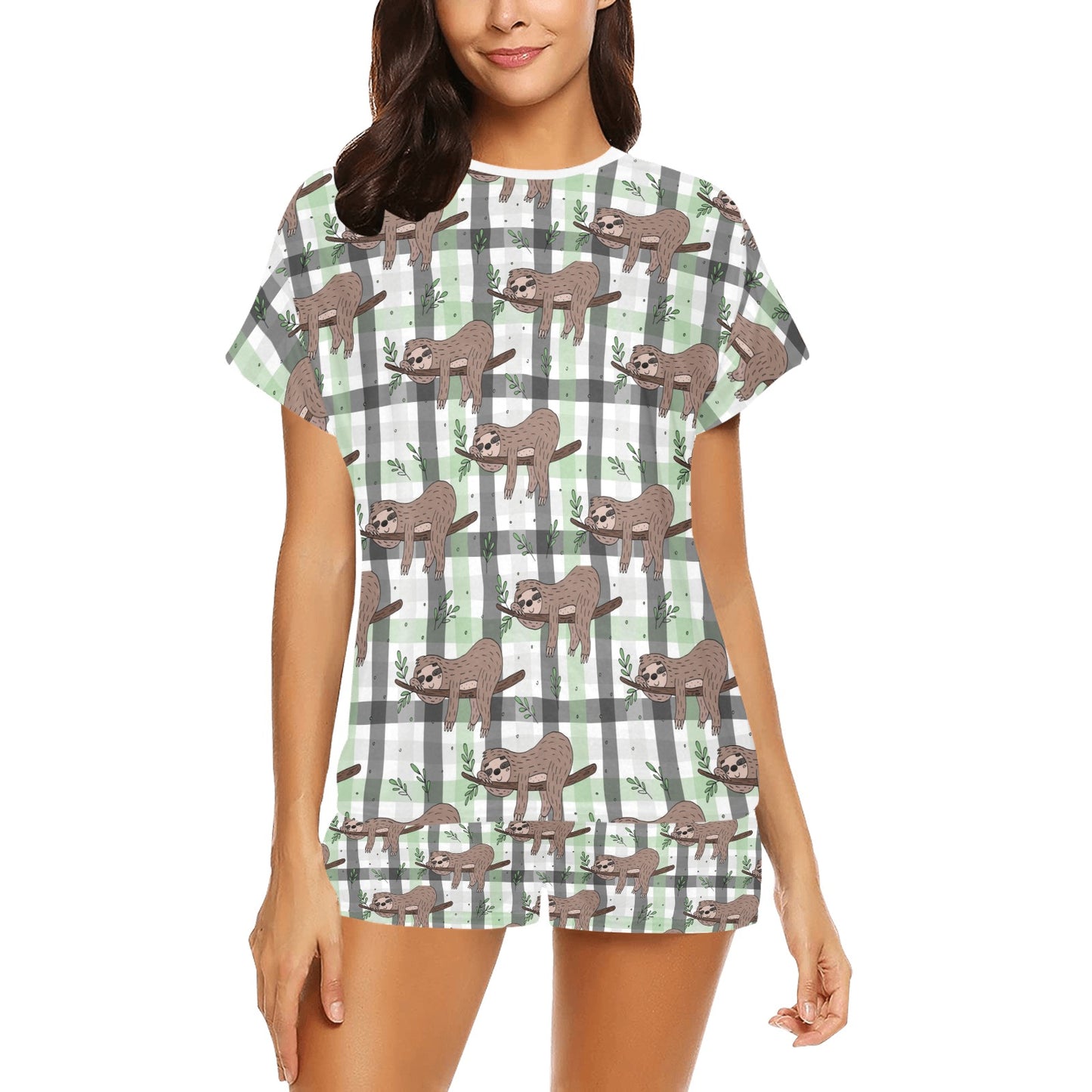 Sloth Print Design LKS301 Women's Short Pajama Set