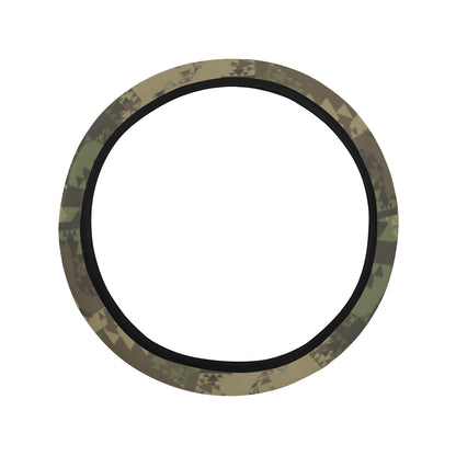 Camouflage Aztec Green Army Print Steering Wheel Cover with Elastic Edge