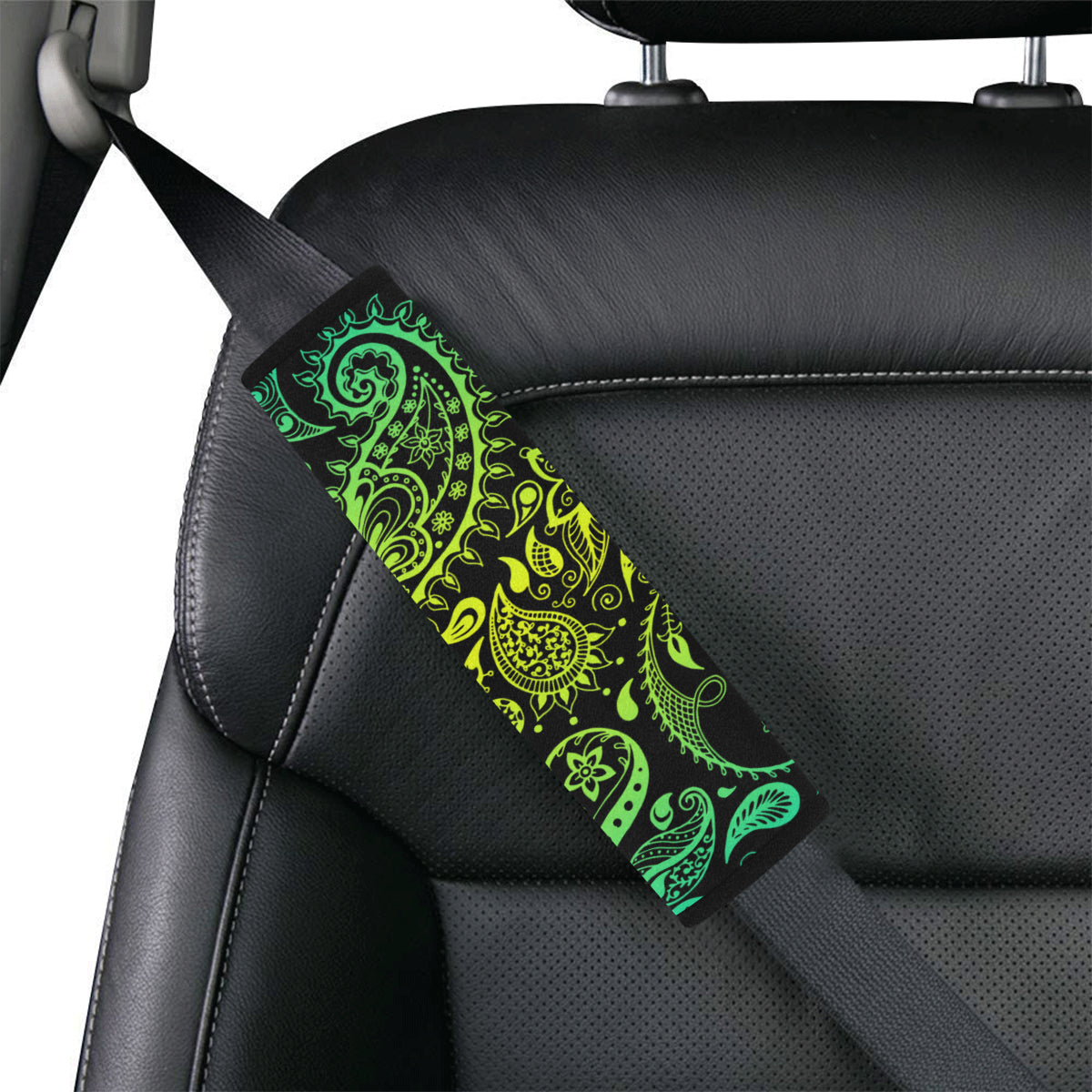 Paisley Green Design Print Car Seat Belt Cover
