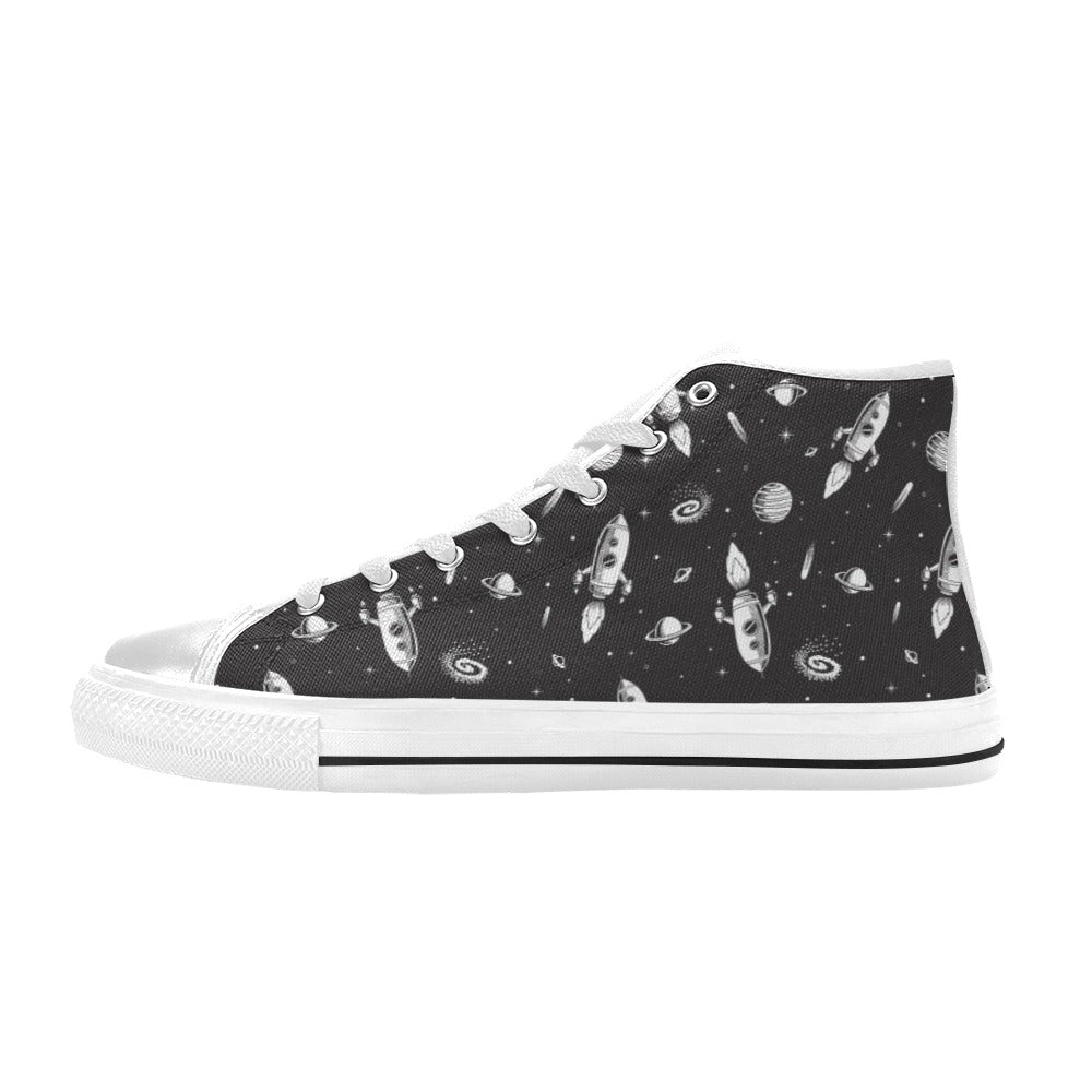 Space Rocket Print Design LKS303 High Top Women's White Shoes