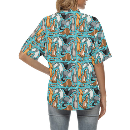 Ferret Pattern Print Design 03 Women's Hawaiian Shirt