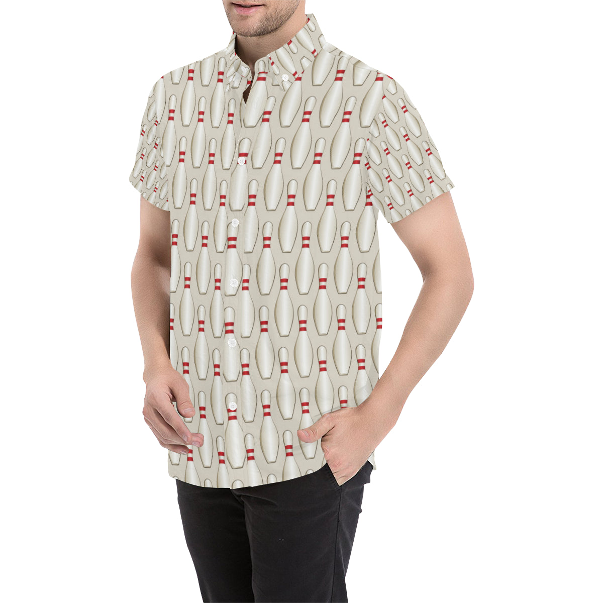 Bowling Pin Pattern Print Design 01 Men's Short Sleeve Button Up Shirt