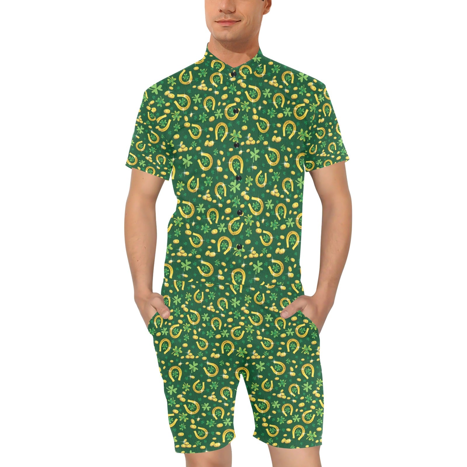 Shamrock Horse Shoes Saint Patrick's Day Print Design LKS307 Men's Romper