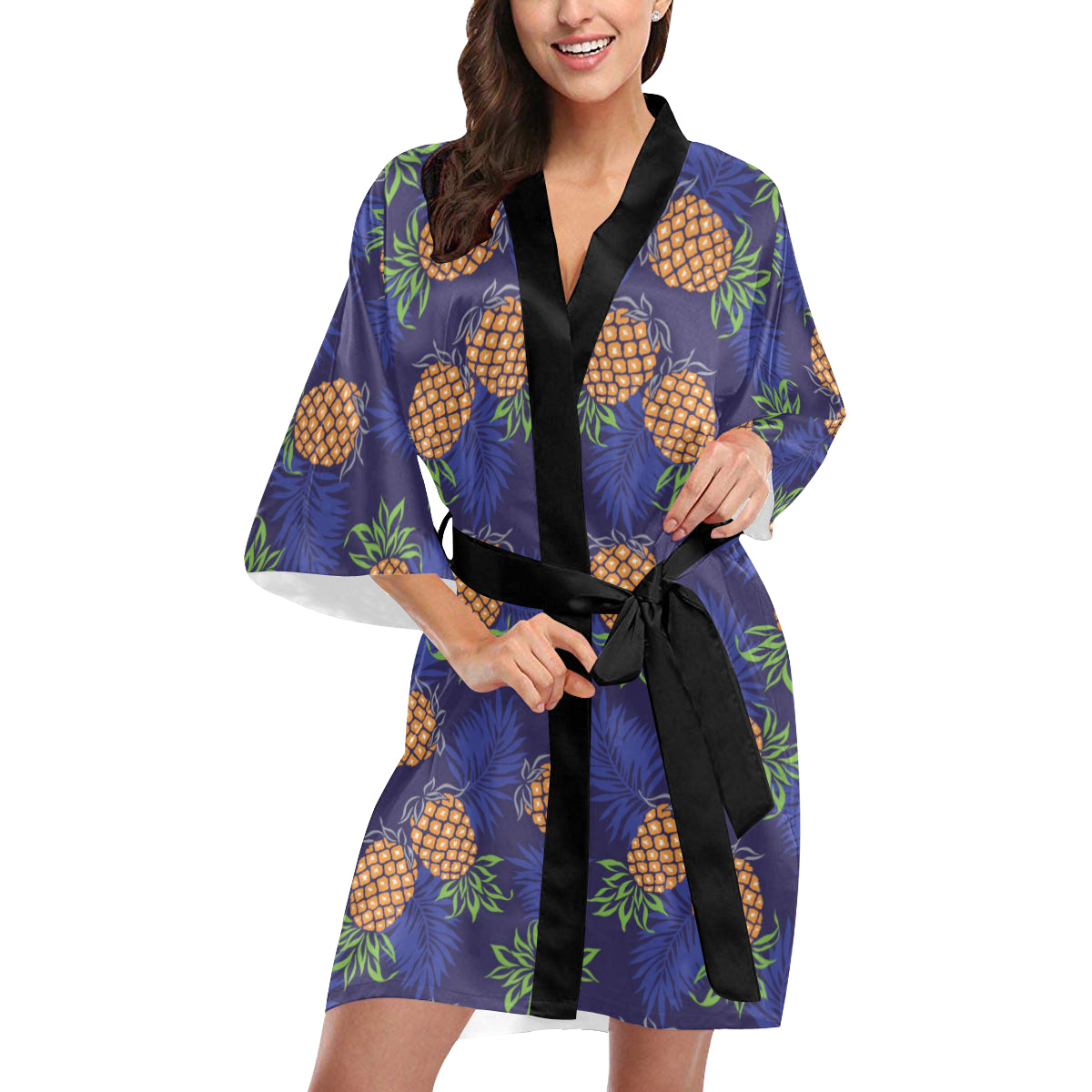 Pineapple Pattern Print Design PP02 Women Kimono Robe