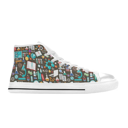 Science Print Design LKS303 High Top Women's White Shoes