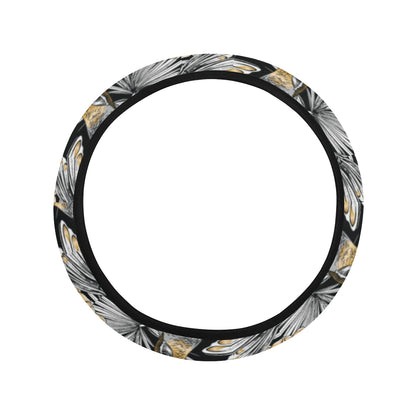 Hummingbird Gold Design Themed Print Steering Wheel Cover with Elastic Edge
