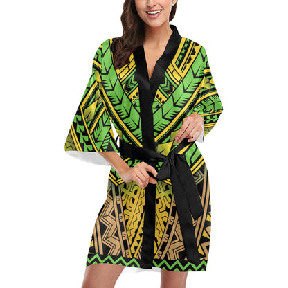 Polynesian Tribal Color Women's Short Kimono