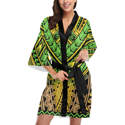 Polynesian Tribal Color Women's Short Kimono