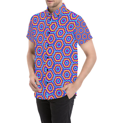 Optical illusion Techno Movement Men's Short Sleeve Button Up Shirt