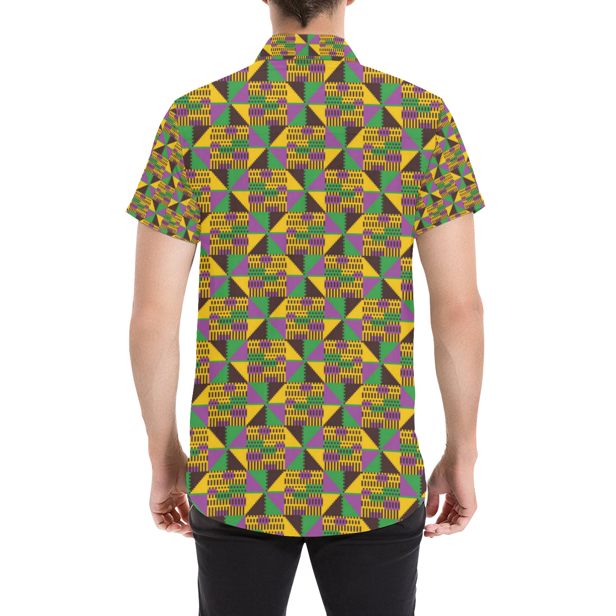Kente Triangle Design African Print Men's Short Sleeve Button Up Shirt