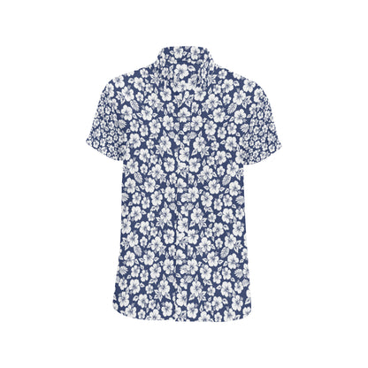 Hibiscus Blue Hawaiian Flower Style Men's Short Sleeve Button Up Shirt