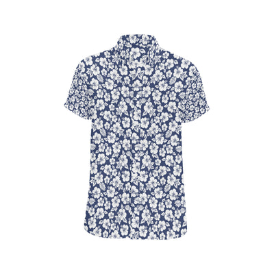 Hibiscus Blue Hawaiian Flower Style Men's Short Sleeve Button Up Shirt