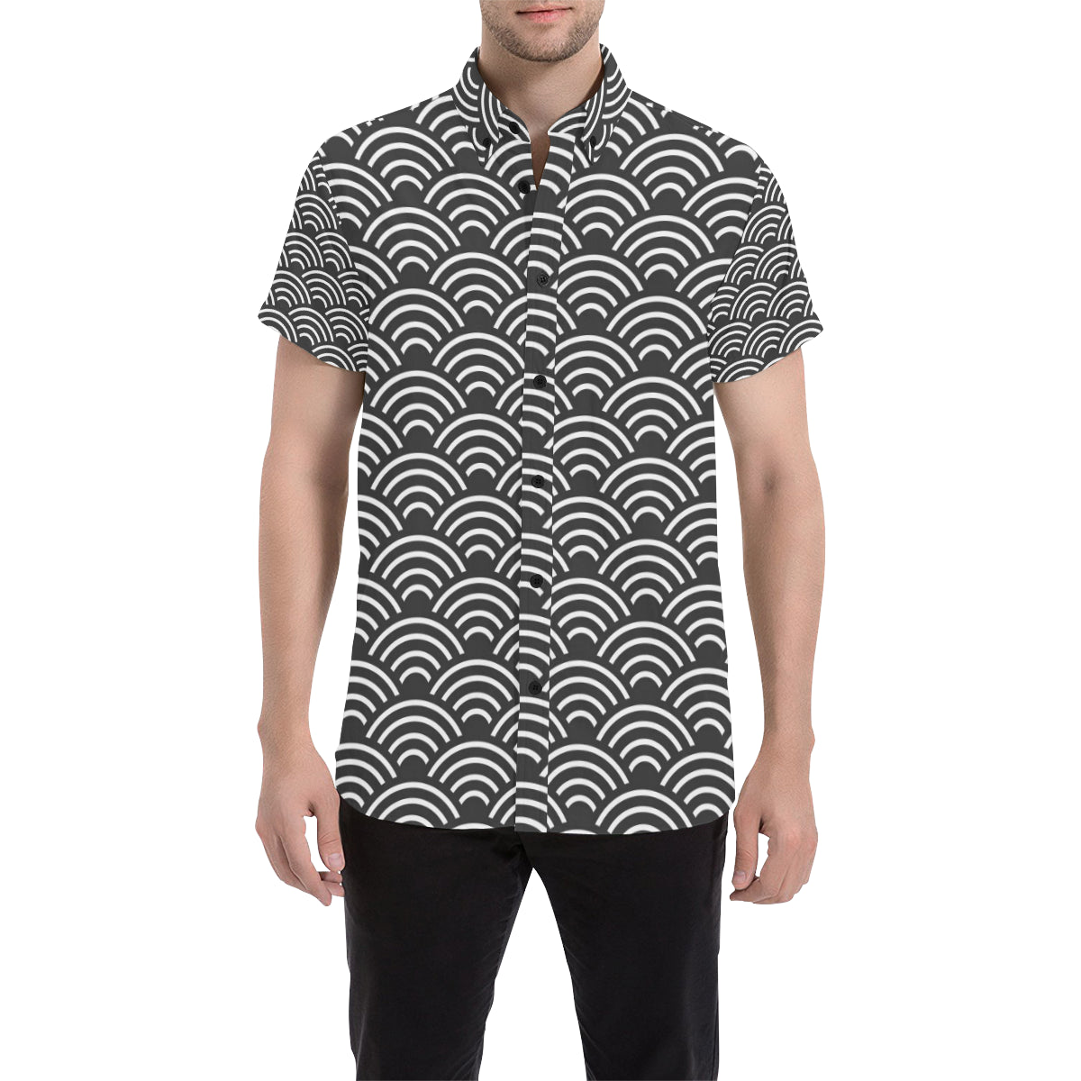 Scales Black White Pattern Print Design 03 Men's Short Sleeve Button Up Shirt