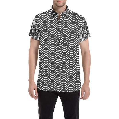 Scales Black White Pattern Print Design 03 Men's Short Sleeve Button Up Shirt