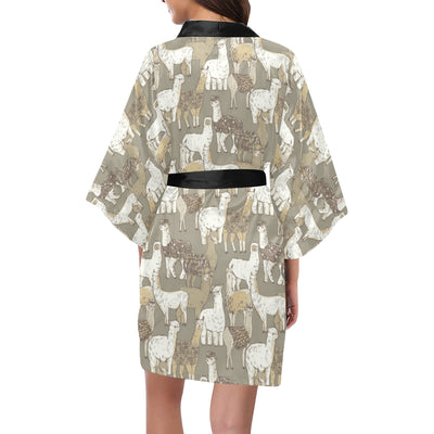 Alpaca Pattern Print Design 01 Women's Short Kimono