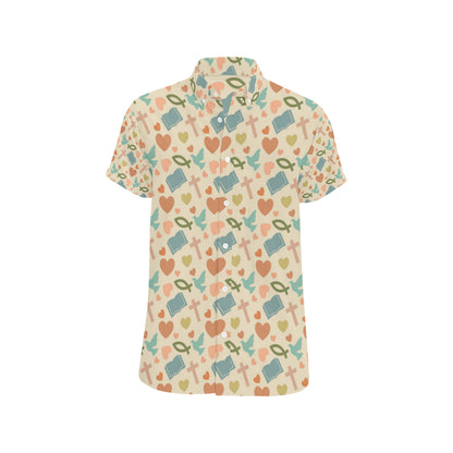 Christian Symbol Pattern Men's Short Sleeve Button Up Shirt
