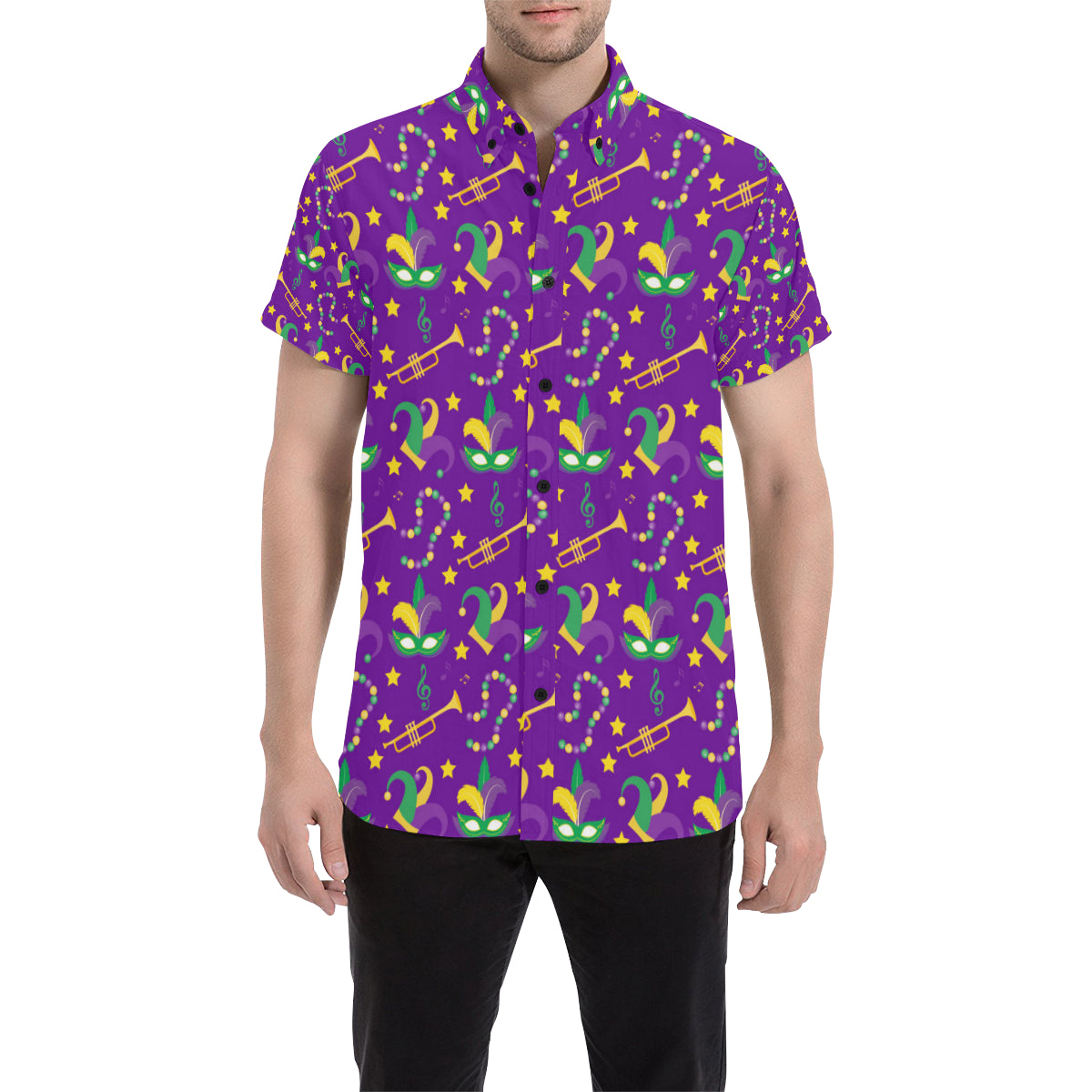 Mardi Gras Pattern Print Design 06 Men's Short Sleeve Button Up Shirt