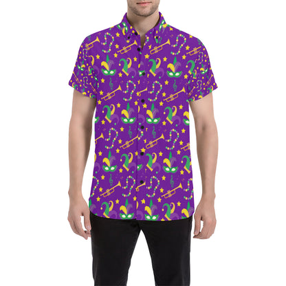Mardi Gras Pattern Print Design 06 Men's Short Sleeve Button Up Shirt