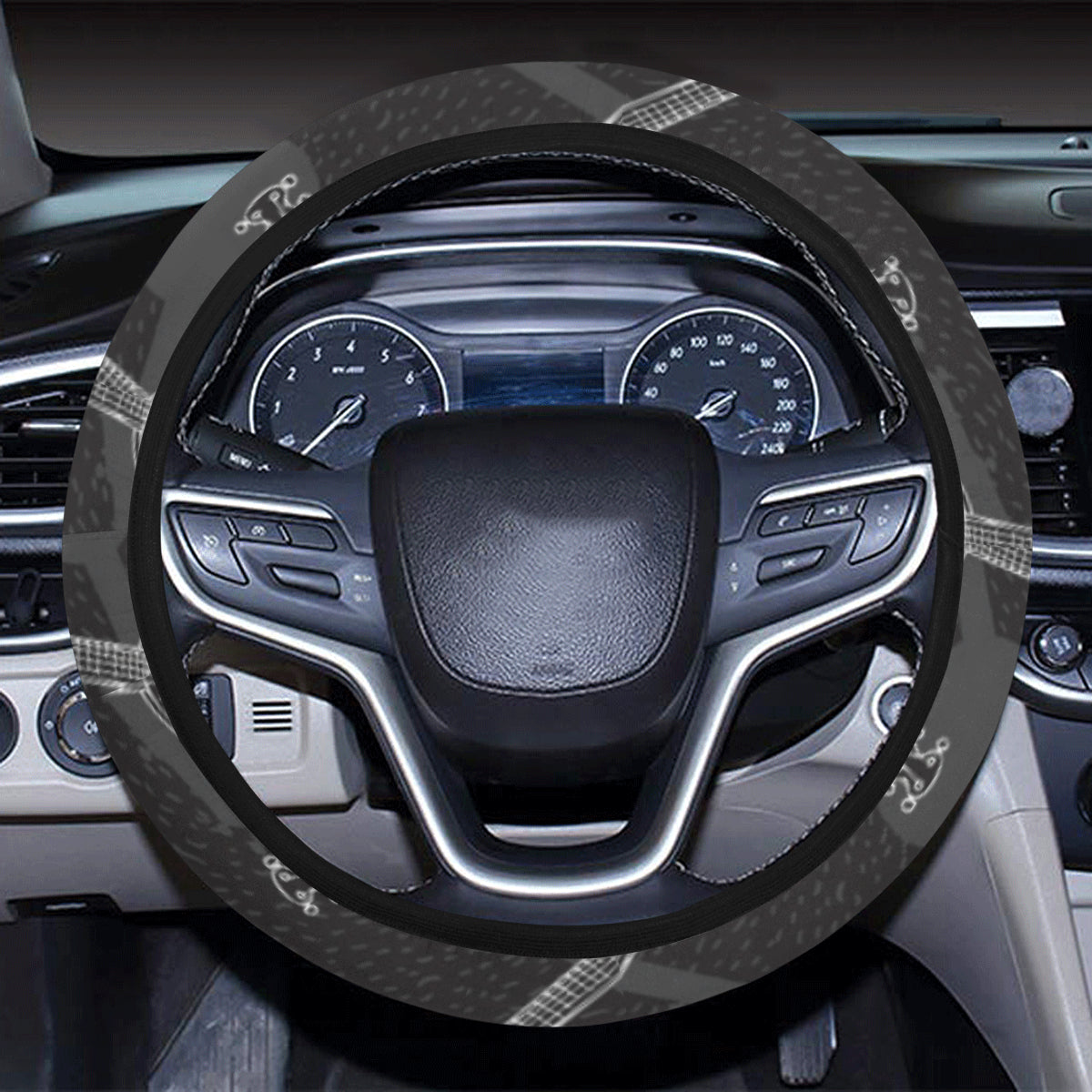 Banjo Pattern Print Design 03 Steering Wheel Cover with Elastic Edge