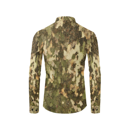 Camo Realistic Tree Texture Print Men's Long Sleeve Shirt