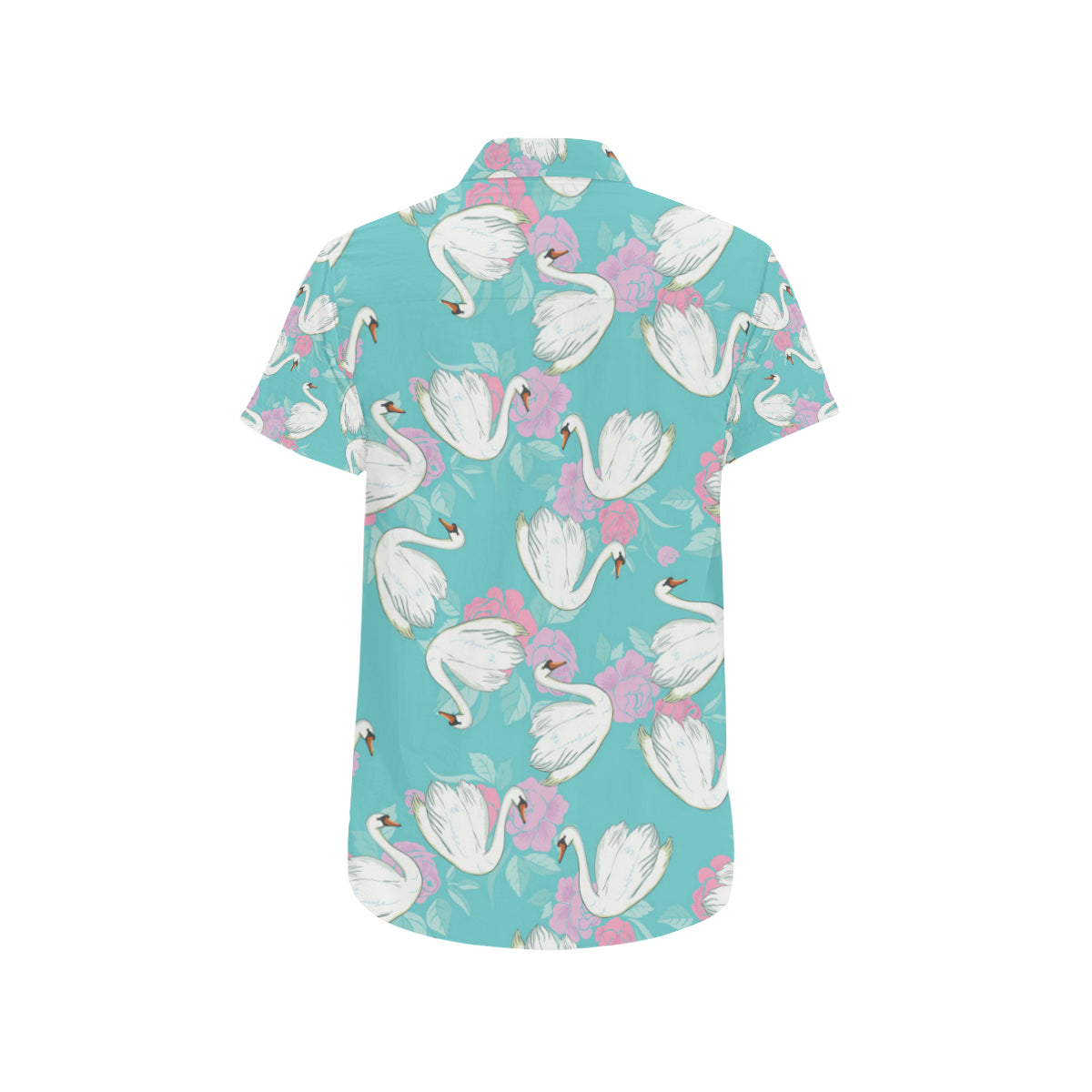 Swan Pattern Print Design 03 Men's Short Sleeve Button Up Shirt