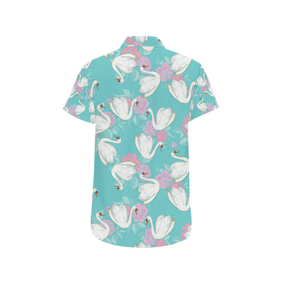 Swan Pattern Print Design 03 Men's Short Sleeve Button Up Shirt