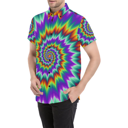 Optical illusion Pulsing fiery spirals Men's Short Sleeve Button Up Shirt