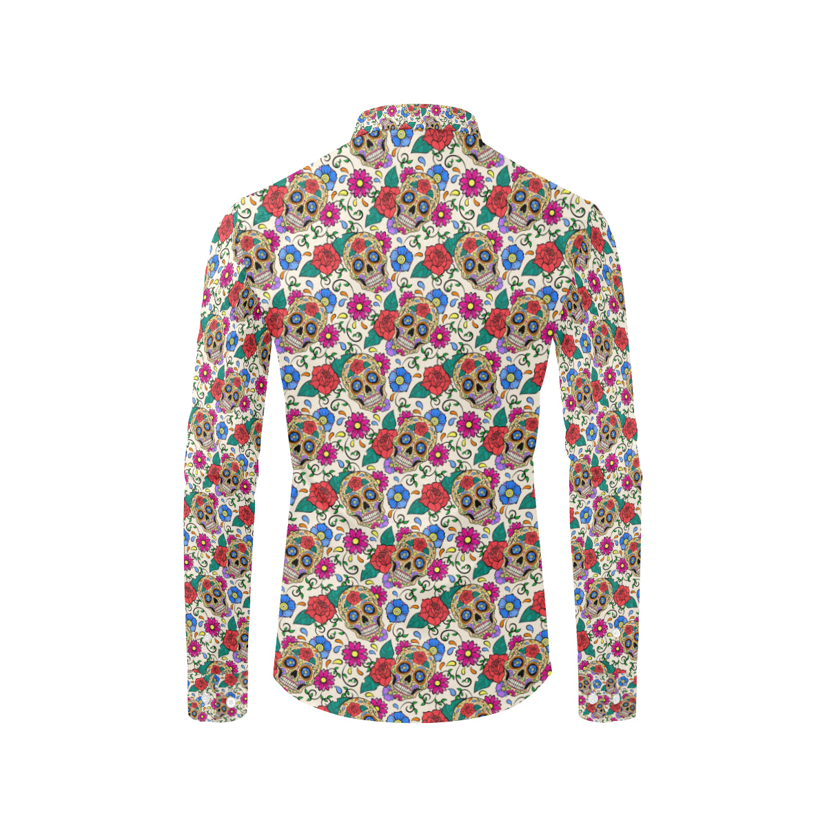 Sugar Skull Colorful Themed Print Men's Long Sleeve Shirt