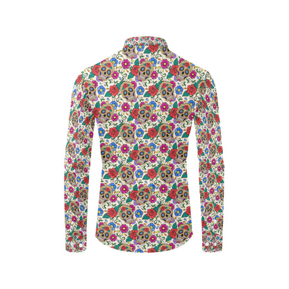 Sugar Skull Colorful Themed Print Men's Long Sleeve Shirt