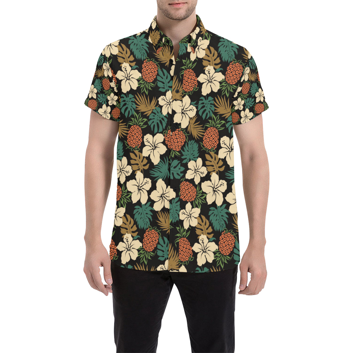 Hawaiian Themed Pattern Print Design H08 Men's Short Sleeve Button Up Shirt