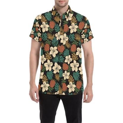 Hawaiian Themed Pattern Print Design H08 Men's Short Sleeve Button Up Shirt