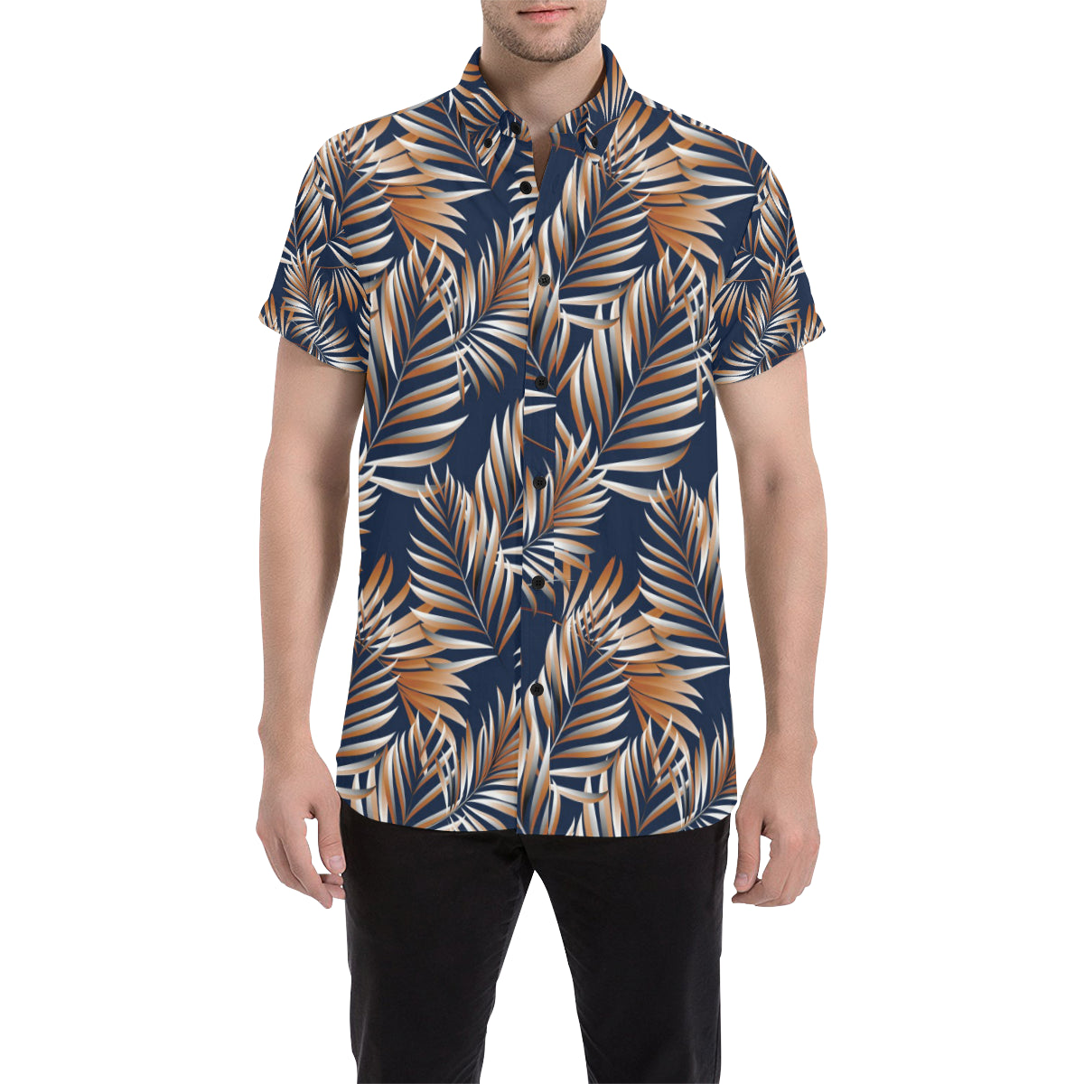 Tropical Flower Pattern Print Design TF07 Men's Short Sleeve Button Up Shirt