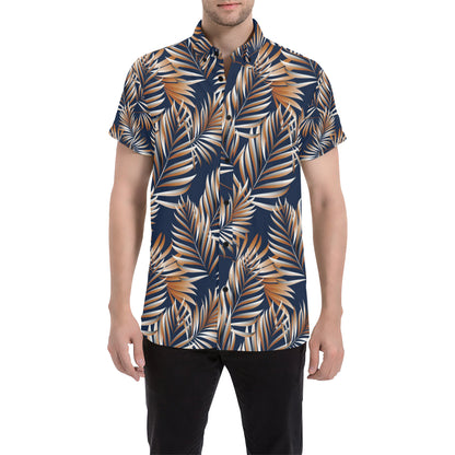 Tropical Flower Pattern Print Design TF07 Men's Short Sleeve Button Up Shirt