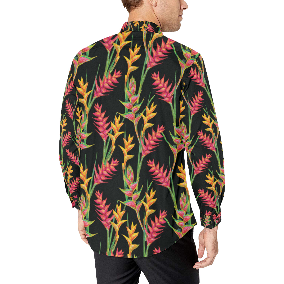 Heliconia Pattern Print Design HL01 Men's Long Sleeve Shirt