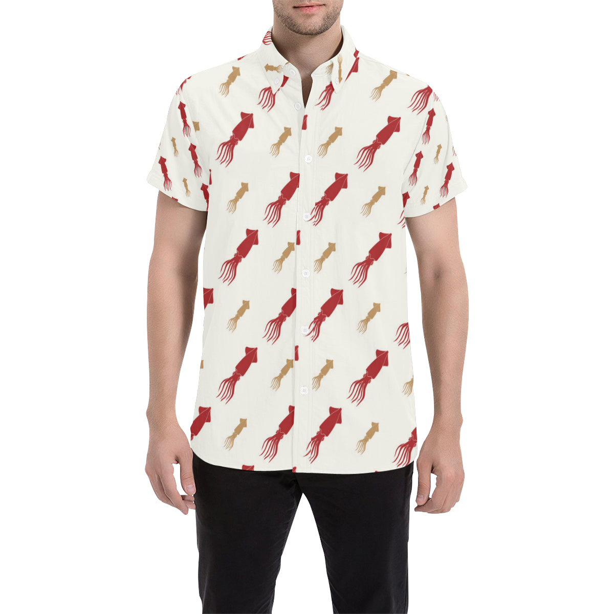 Giant Squid Pattern Print Design 01 Men's Short Sleeve Button Up Shirt