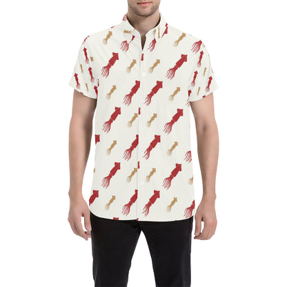 Giant Squid Pattern Print Design 01 Men's Short Sleeve Button Up Shirt