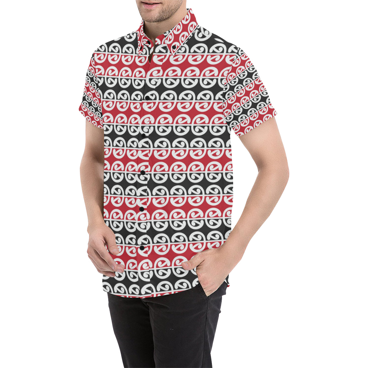 Maori Classic Themed Design Print Men's Short Sleeve Button Up Shirt