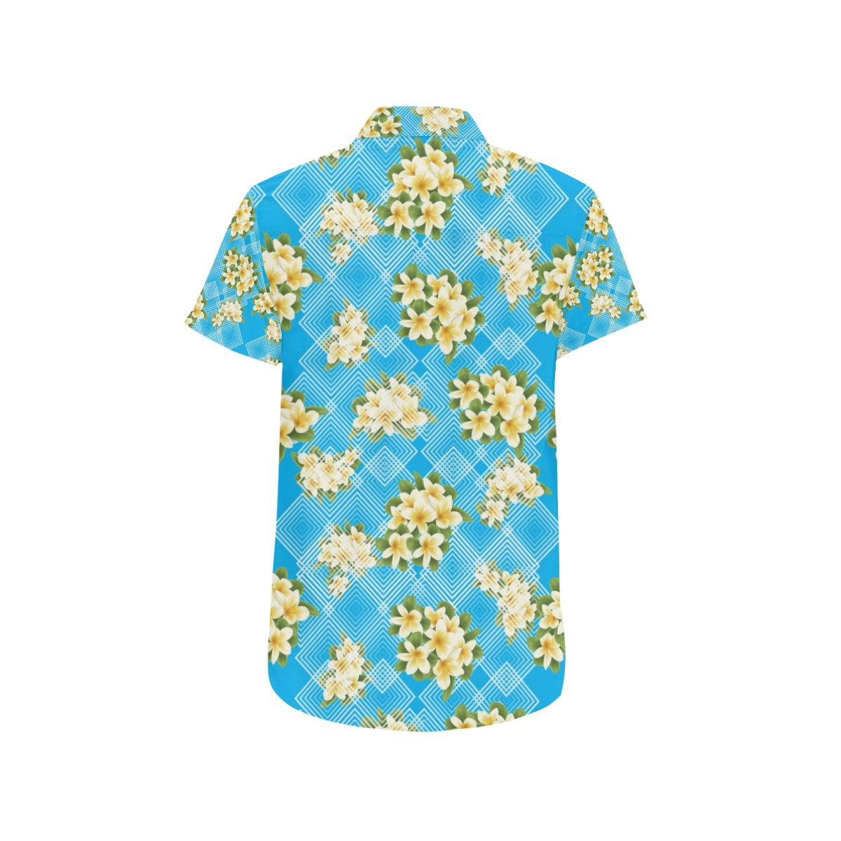 Yellow Plumeria Design Print Pattern Men's Short Sleeve Button Up Shirt