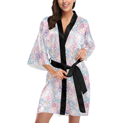 Dahlia Pattern Print Design 01 Women's Short Kimono