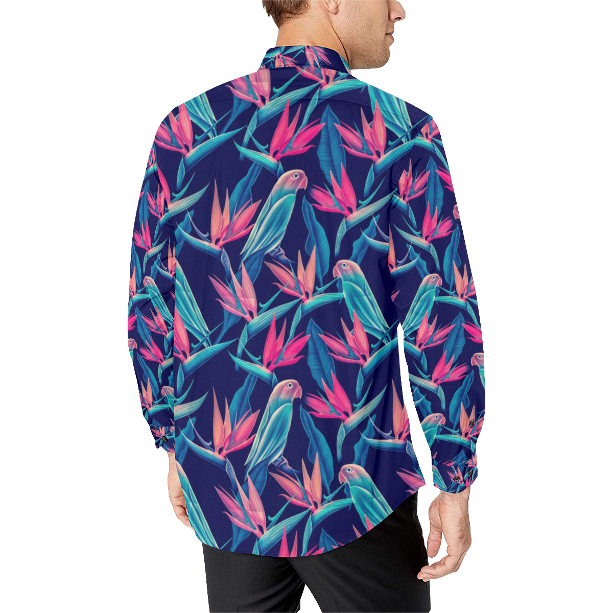 Tropical Flower Pattern Print Design TF024 Men's Long Sleeve Shirt