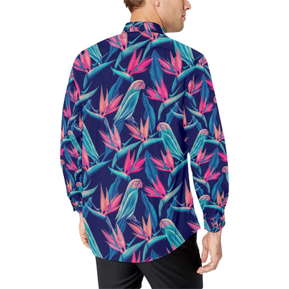 Tropical Flower Pattern Print Design TF024 Men's Long Sleeve Shirt