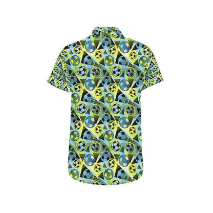 Soccer Ball Themed Print Design Men's Short Sleeve Button Up Shirt