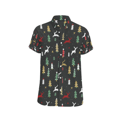 Christmas Tree Deer Style Pattern Print Design 03 Men's Short Sleeve Button Up Shirt