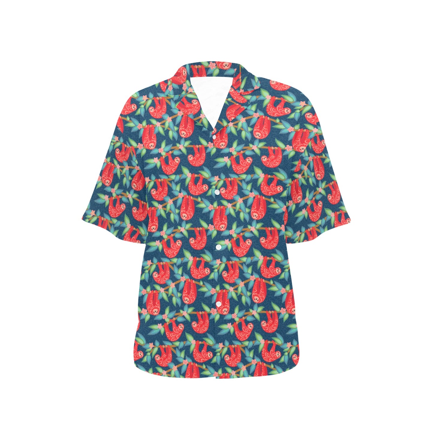 Sloth Red Design Themed Print Women's Hawaiian Shirt